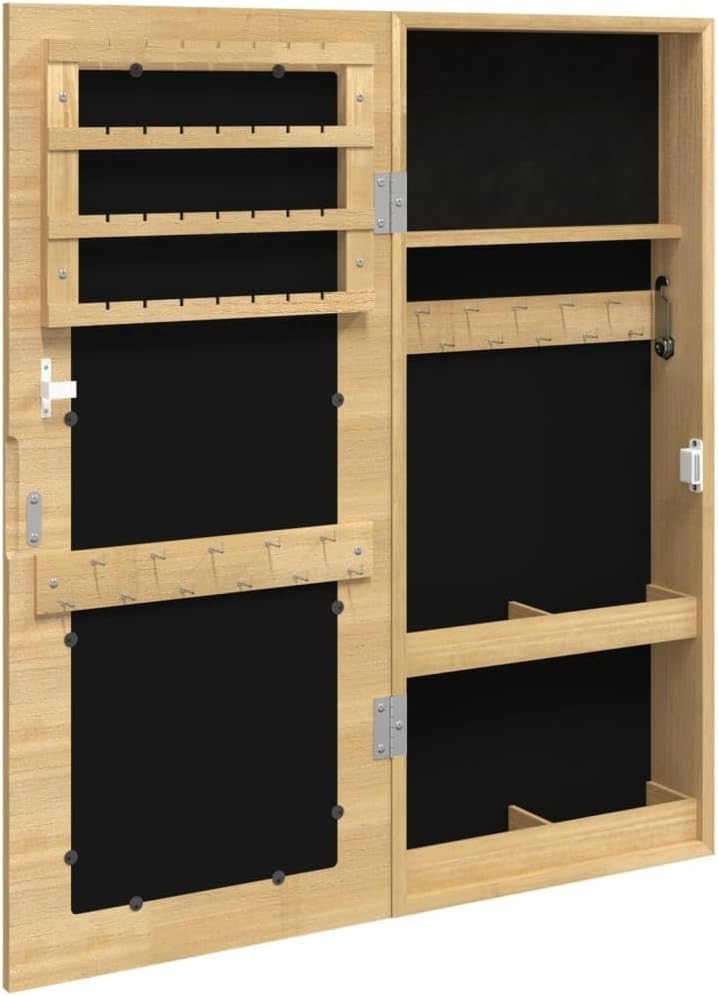 Compact Wall Mounted Jewelry Cabinet Mirror Lockable Slim Storage Brown