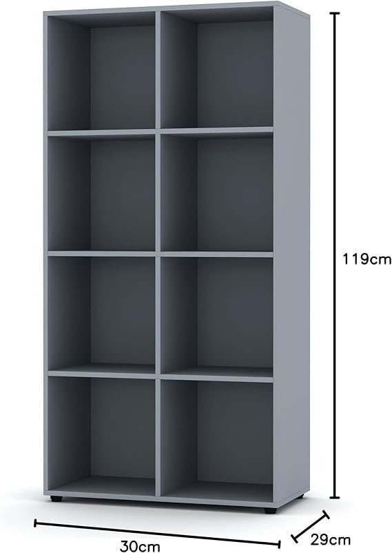 8 Cube Storage Unit Tall Bookcase Shelving Modern Display Organiser Grey