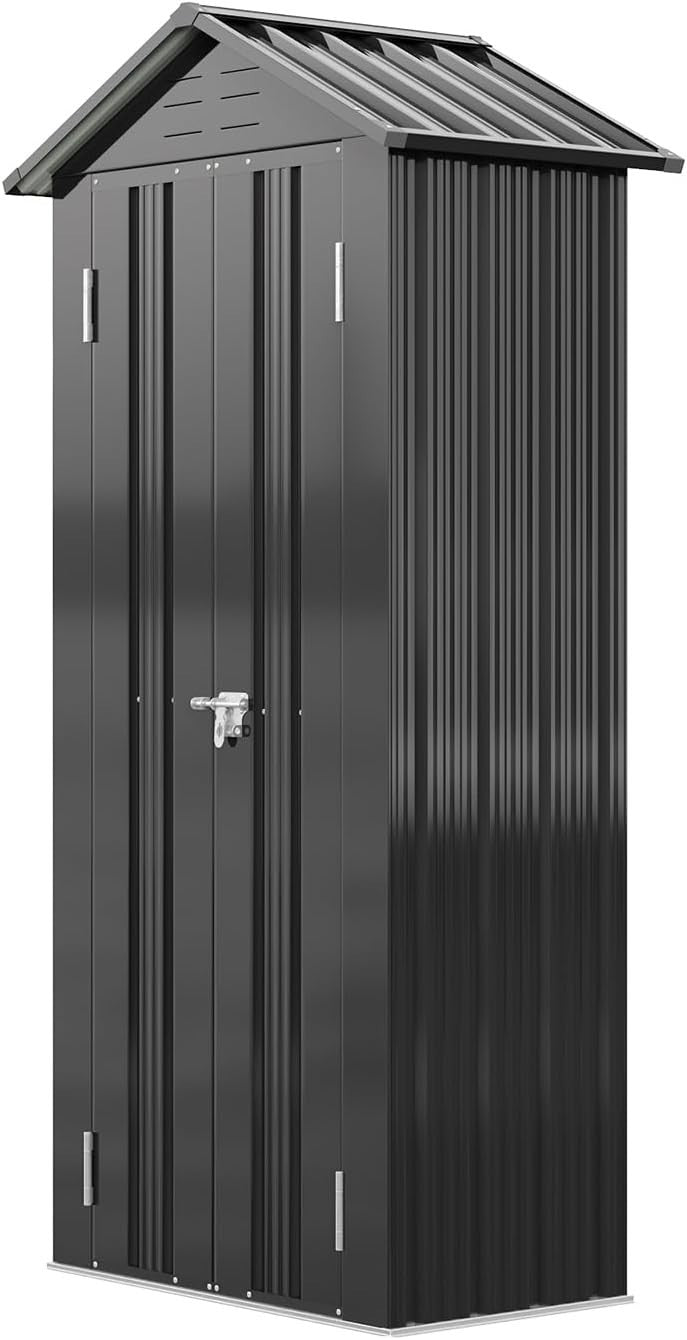 Metal Garden Shed Outdoor Storage with Shelves, Lock & Sloped Roof Carbon Black