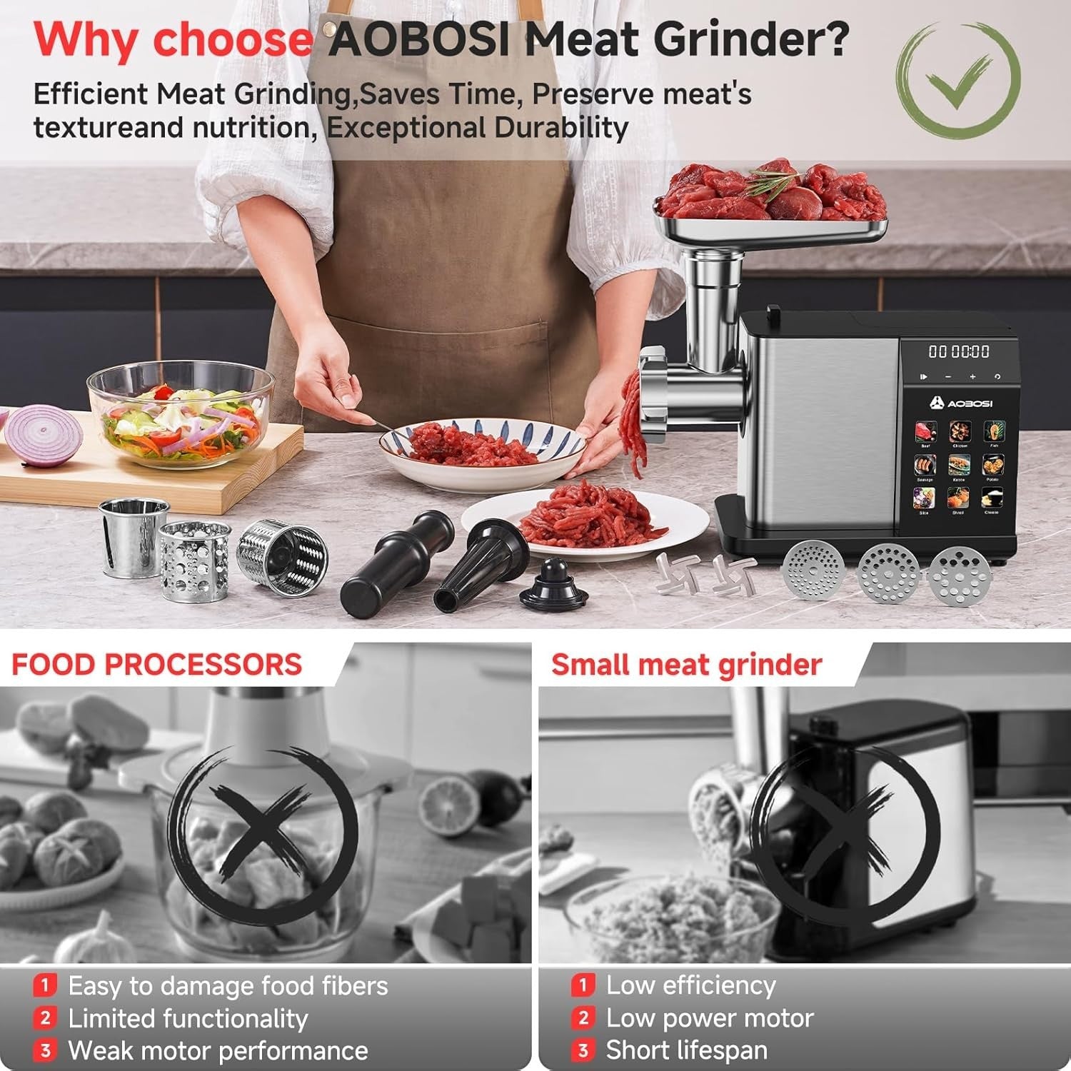 3000W Electric Meat Grinder 9 Speed Food Processor Sausage Maker