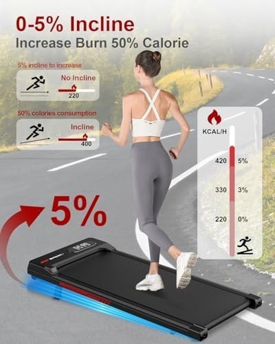 5% Incline Under Desk Walking Pad 2.5HP Quiet Foldable Treadmill 8KM/H Home