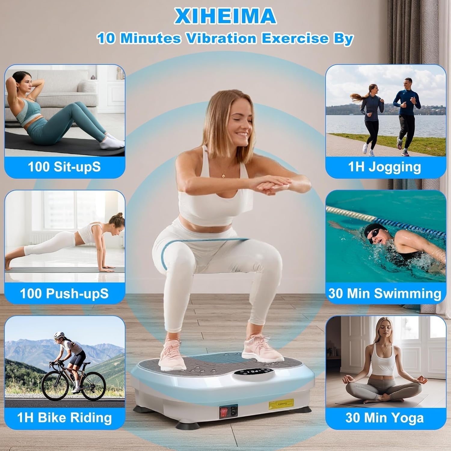 White Vibration Plate Exercise Machine 200 Speeds Lymphatic Drainage