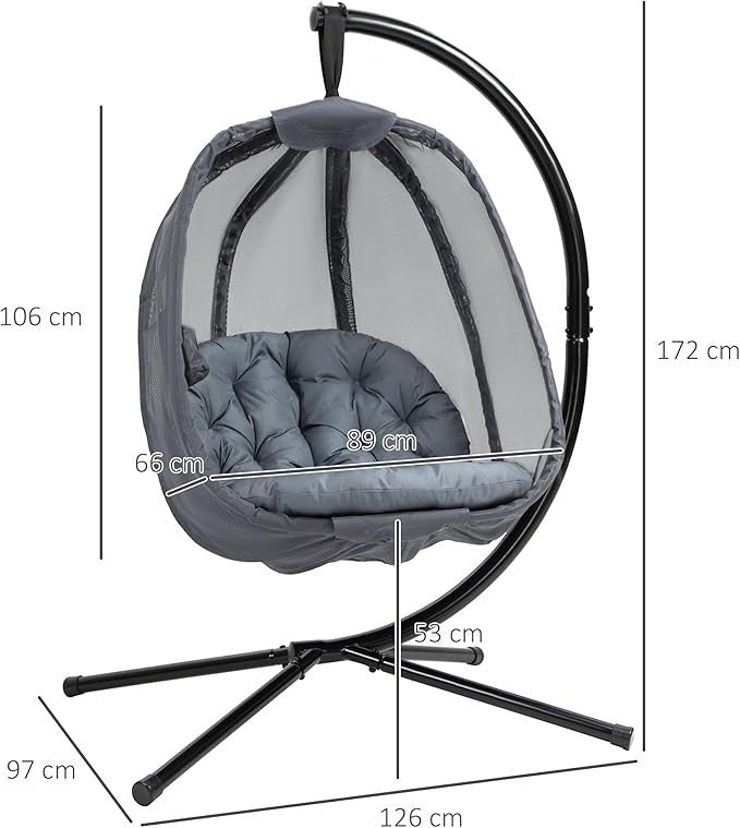 Hanging Egg Chair with Stand Foldable Swing Hammock Cushion Indoor Outdoor