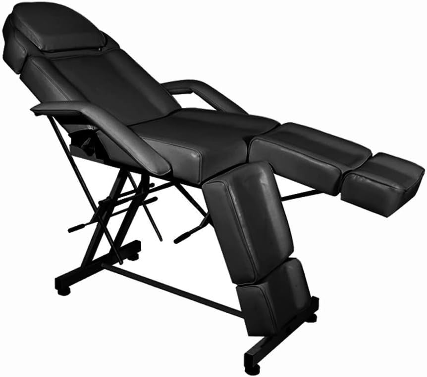 Split-Leg Tattoo Chair Adjustable Massage Beauty Bed w/ Armrests Headrest Black