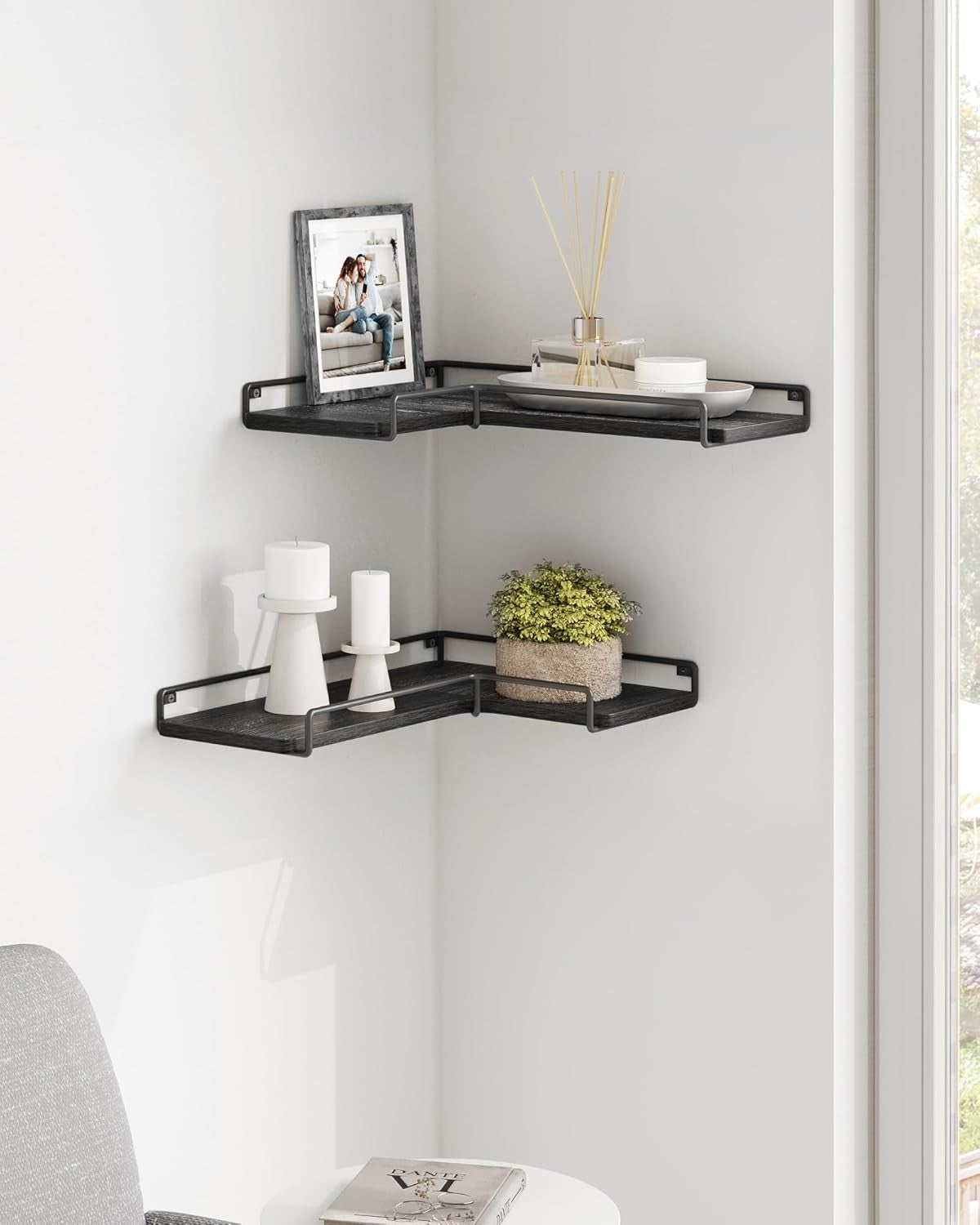 L-Shaped Corner Floating Shelves Set of 2 Industrial Wall Storage Black