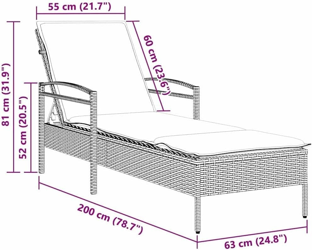 Adjustable Outdoor Sun Lounger with Cushion Weather-Resistant PE Rattan Patio