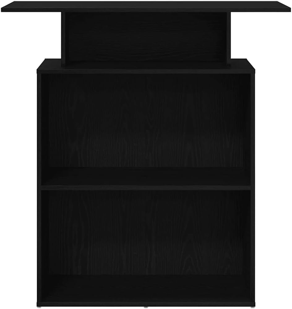 Black Reception Desk 100x40x104cm Modern Office Counter with Shelf Storage