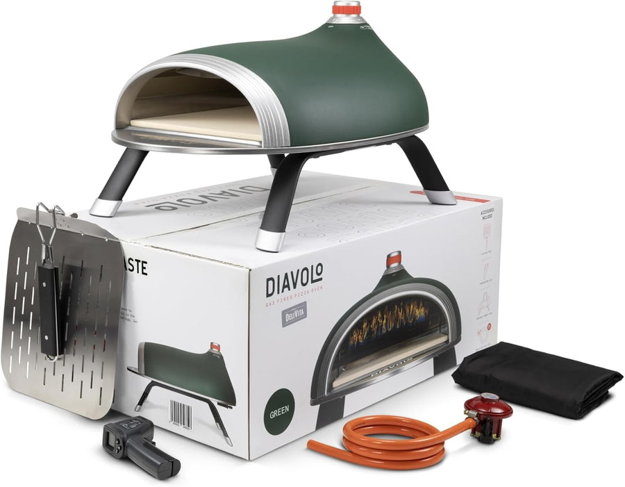 DeliVita Diavolo Gas Pizza Oven | Portable 12" Outdoor BBQ Oven w/ Stone