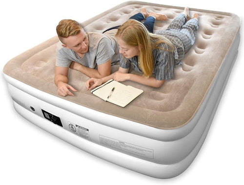 18" Inflatable Air Bed Queen Self-Inflating Flocked Mattress for Home & Camping