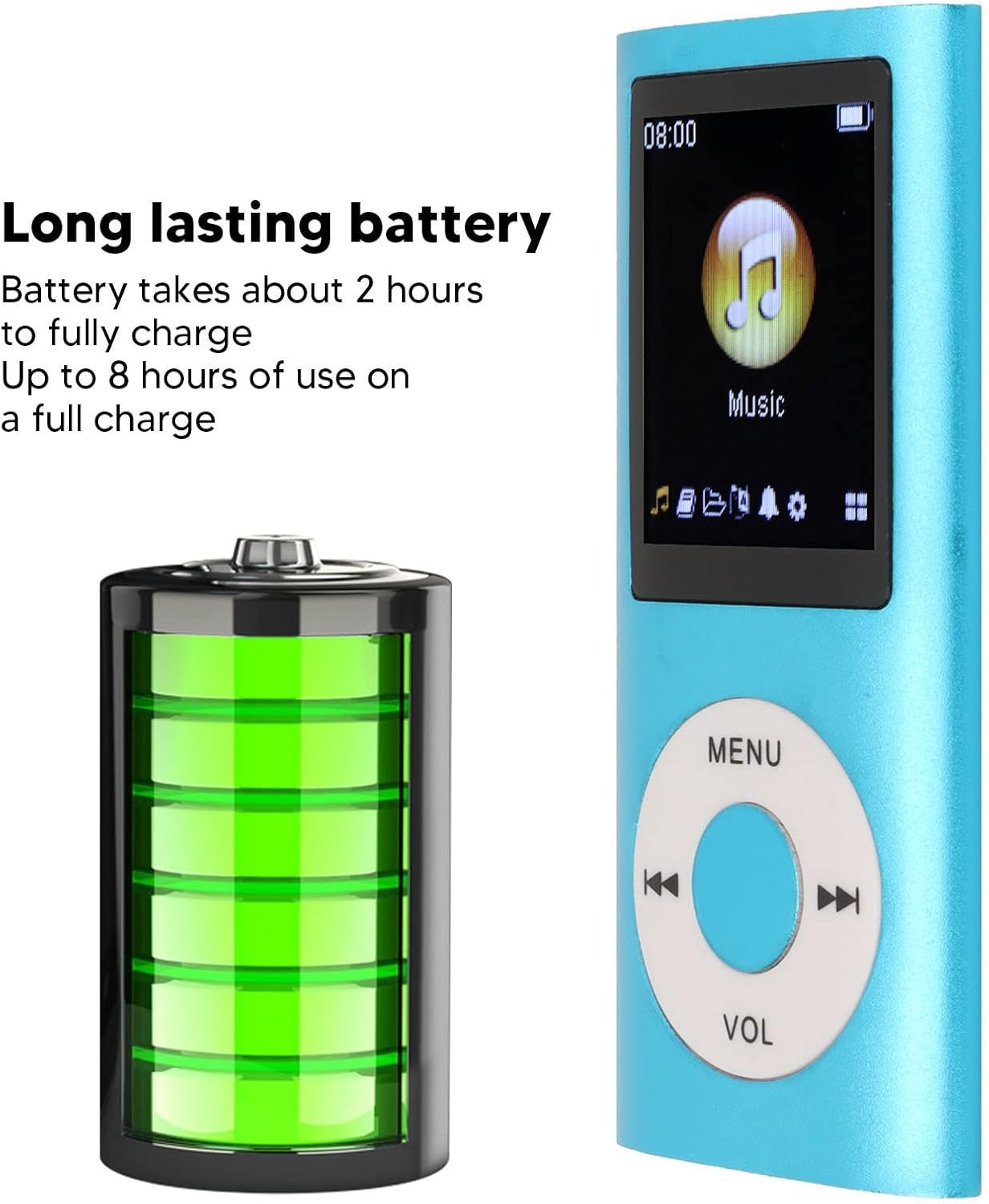 64GB MP3 Player Blue Bluetooth HiFi 1.8" LCD Speaker