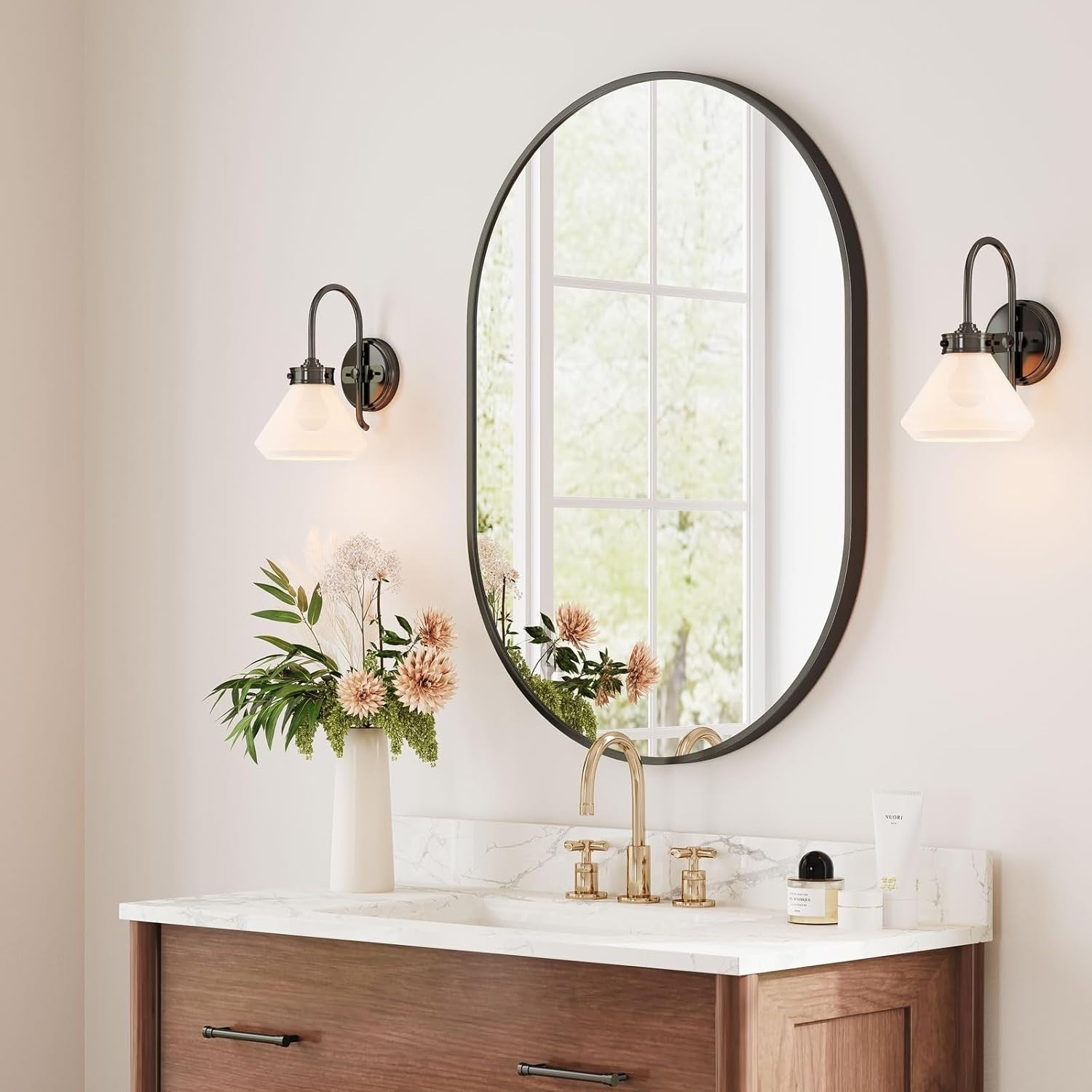 Oval Wall Mirror 50x70cm | Bathroom, Bedroom, Entryway | Durable Metal Frame