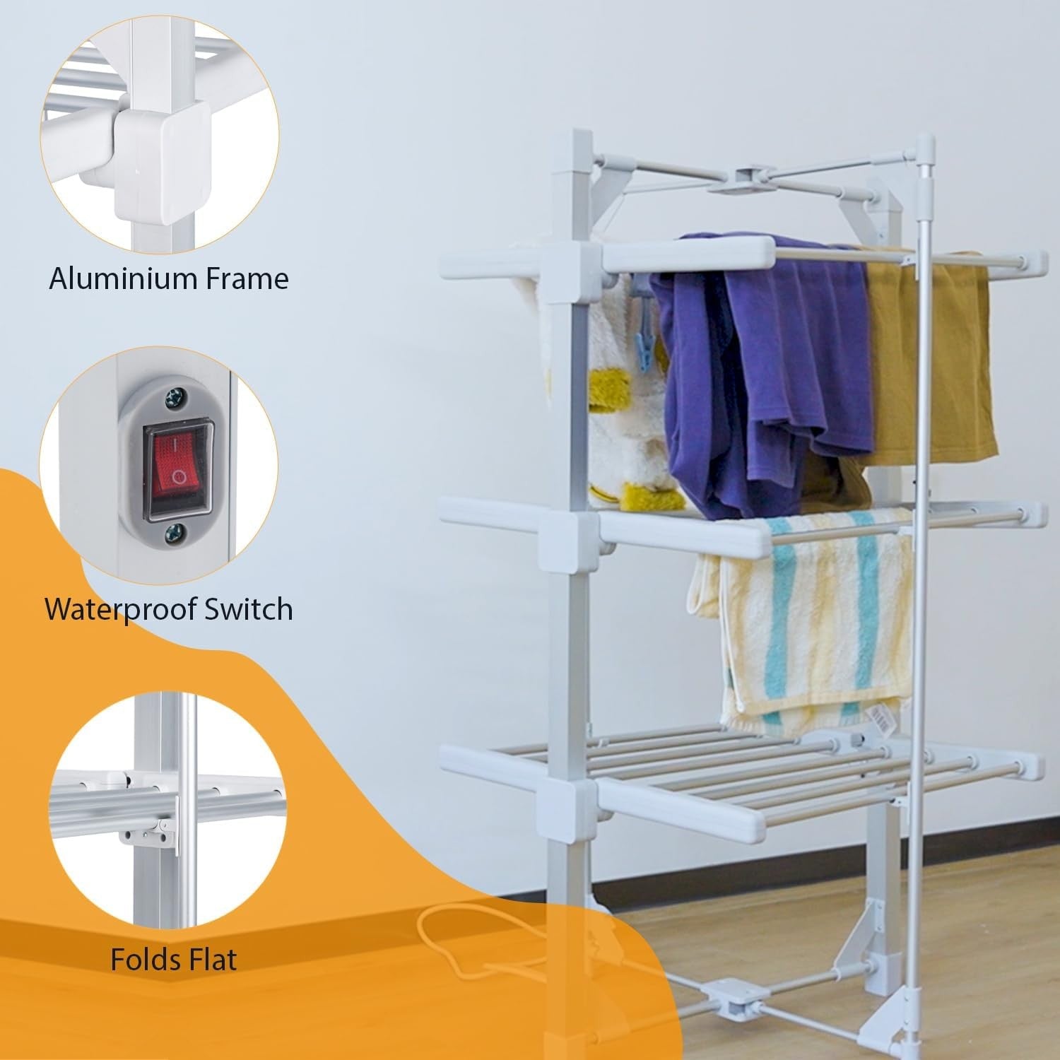 Mini 3 Tier Heated Clothes Airer Electric Dryer With Cover Timer Foldable