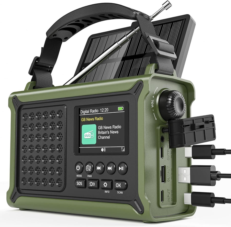 DAB+ Solar Wind Up Emergency Radio 12000mAh Bluetooth Torch