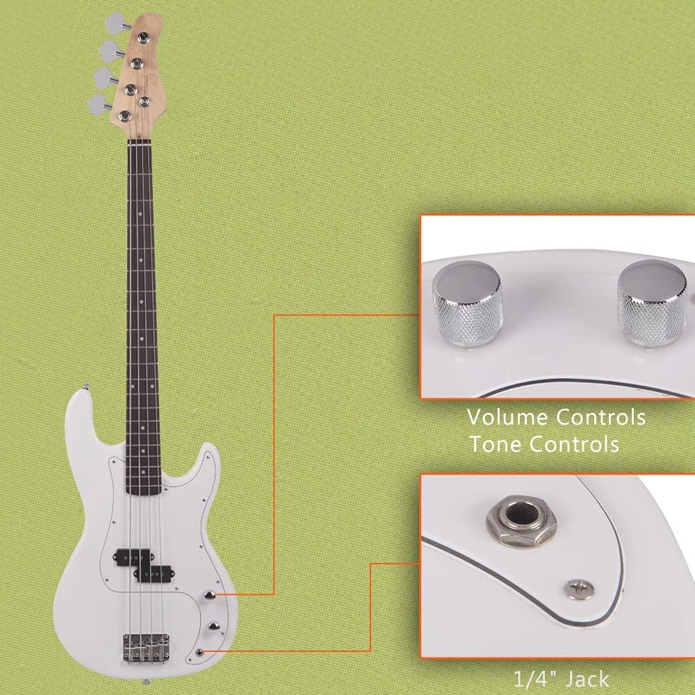 4 String Electric Bass Guitar Full Size Beginner Kit White