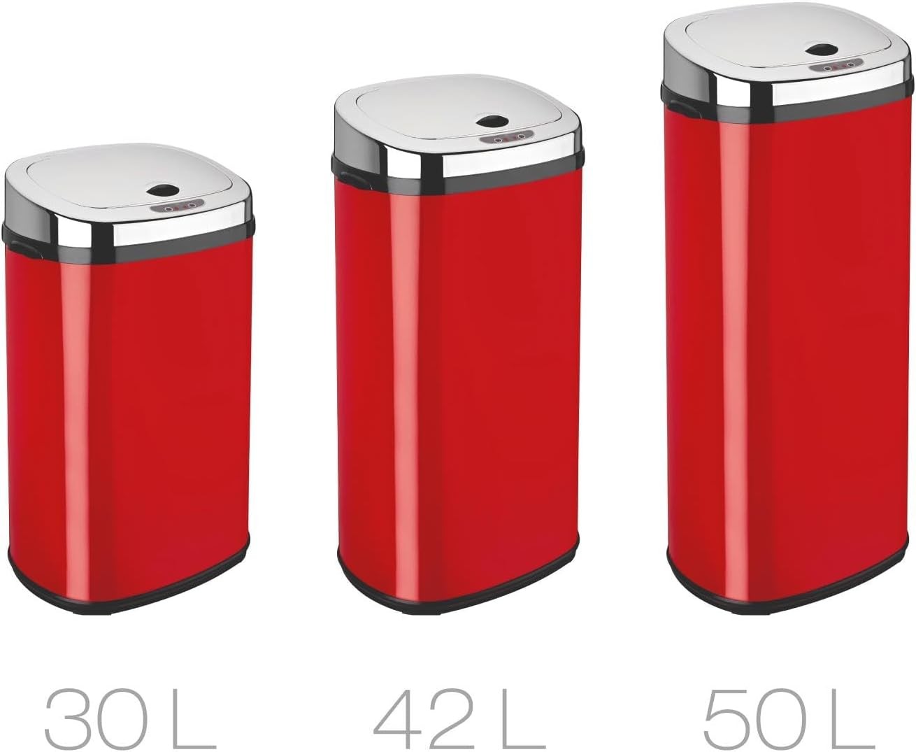 30L Automatic Sensor Kitchen Bin Stainless Steel Soft Close 54cm Red