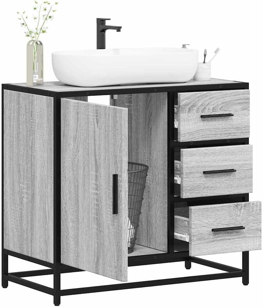 Grey Sonoma Bathroom Sink Cabinet Industrial Vanity Unit 65x33x60cm Storage