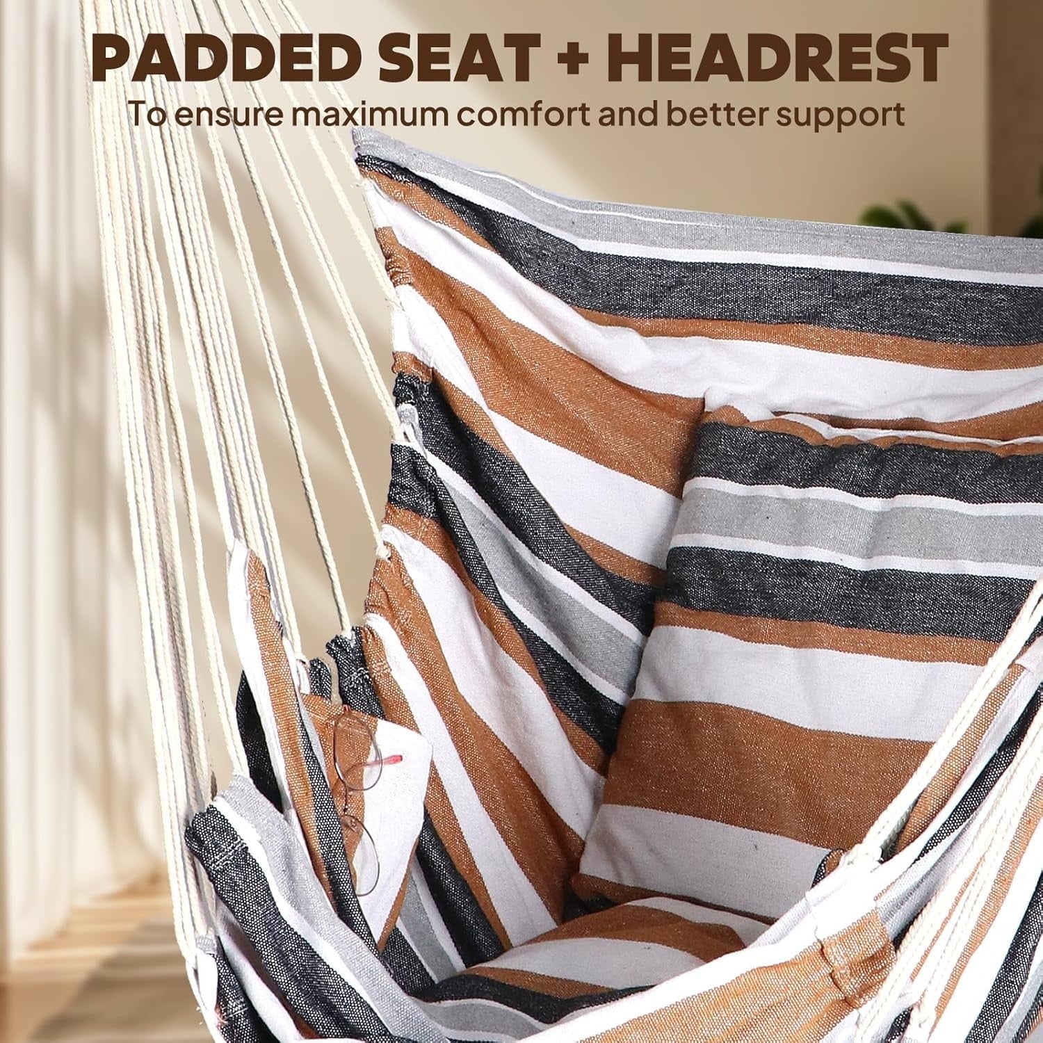 Hammock Chair with Footrest & 2 Cushions | 550lbs Heavy Duty Indoor Outdoor Seat