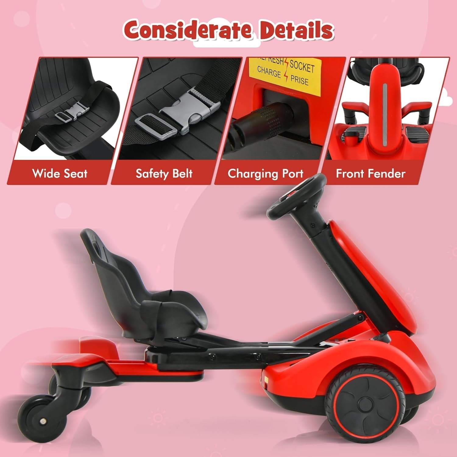 Kids Electric Drift Go Kart 6V Ride On Car 360 Spin Adjustable Seat Red