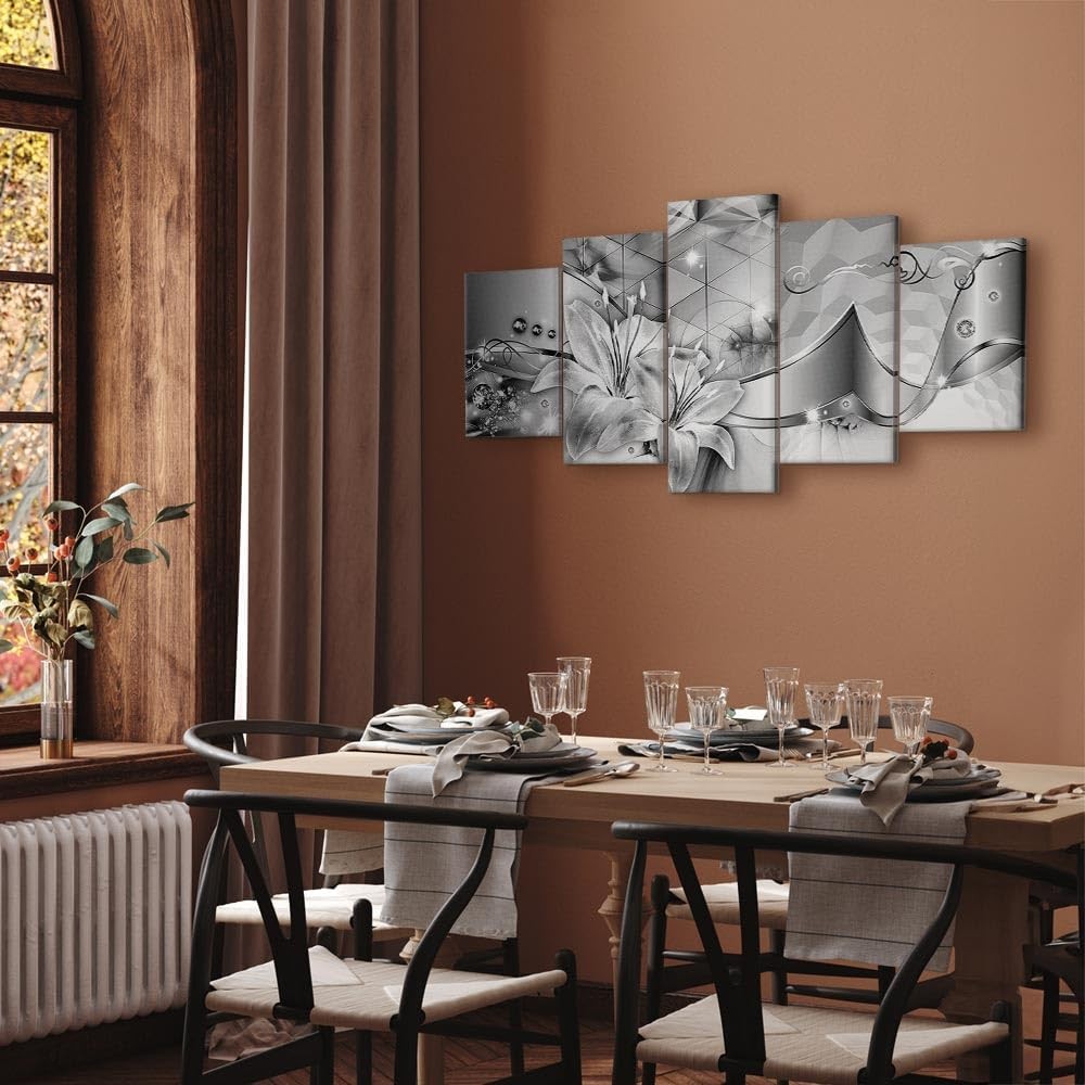 5-Piece Large Abstract Canvas Wall Art Grey Lilies XXL Decor