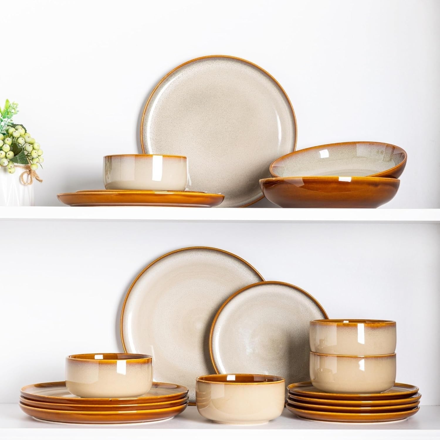 18 Piece Stoneware Dinner Set for 6 Plates Bowls Scratch Resistant Glazed