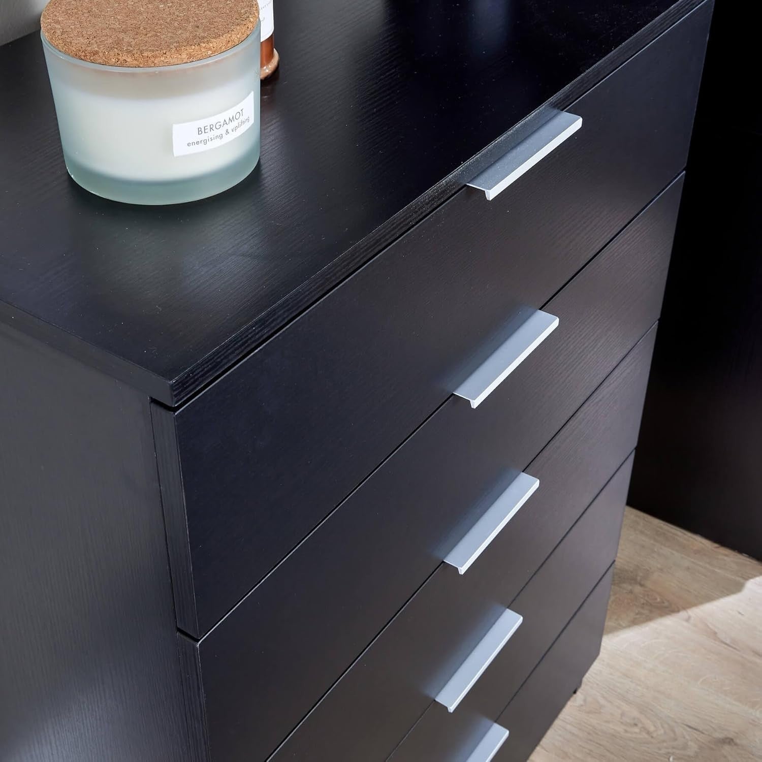 Black 5 Drawer Chest Tall Bedroom Storage Cabinet Slim Modern Unit