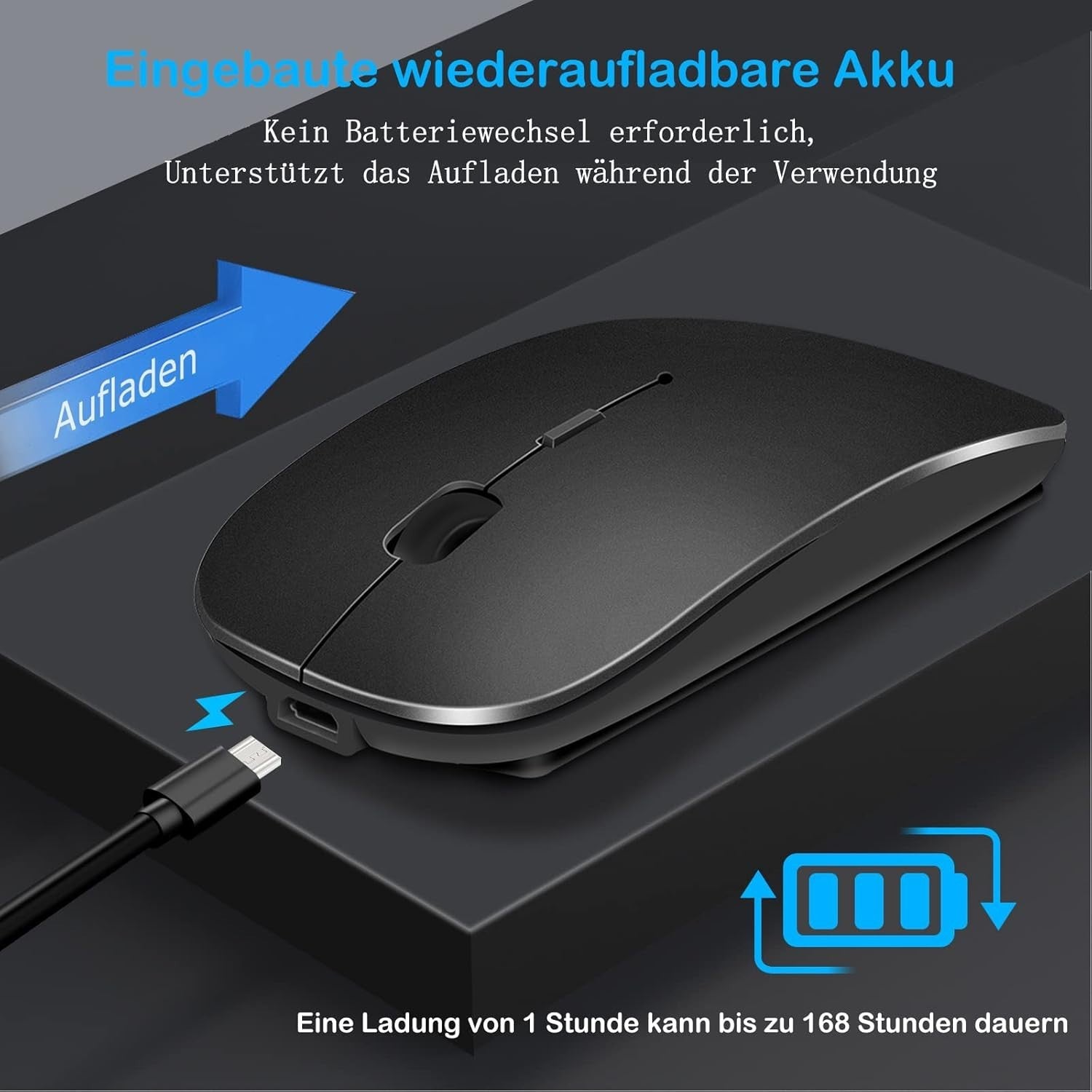 Wireless Bluetooth Mouse Rechargeable Ultra Slim Silent Click Lightweight Black