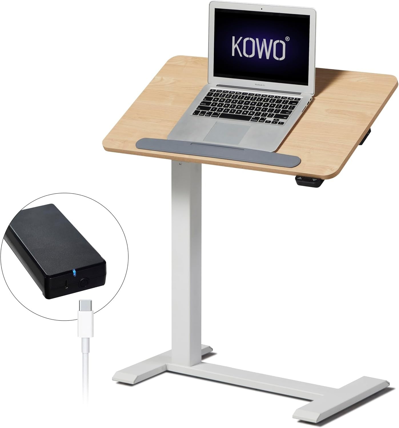 kowo Small Standing Desk, Battery-Powered Electric Height Adjustable Laptop Tabl