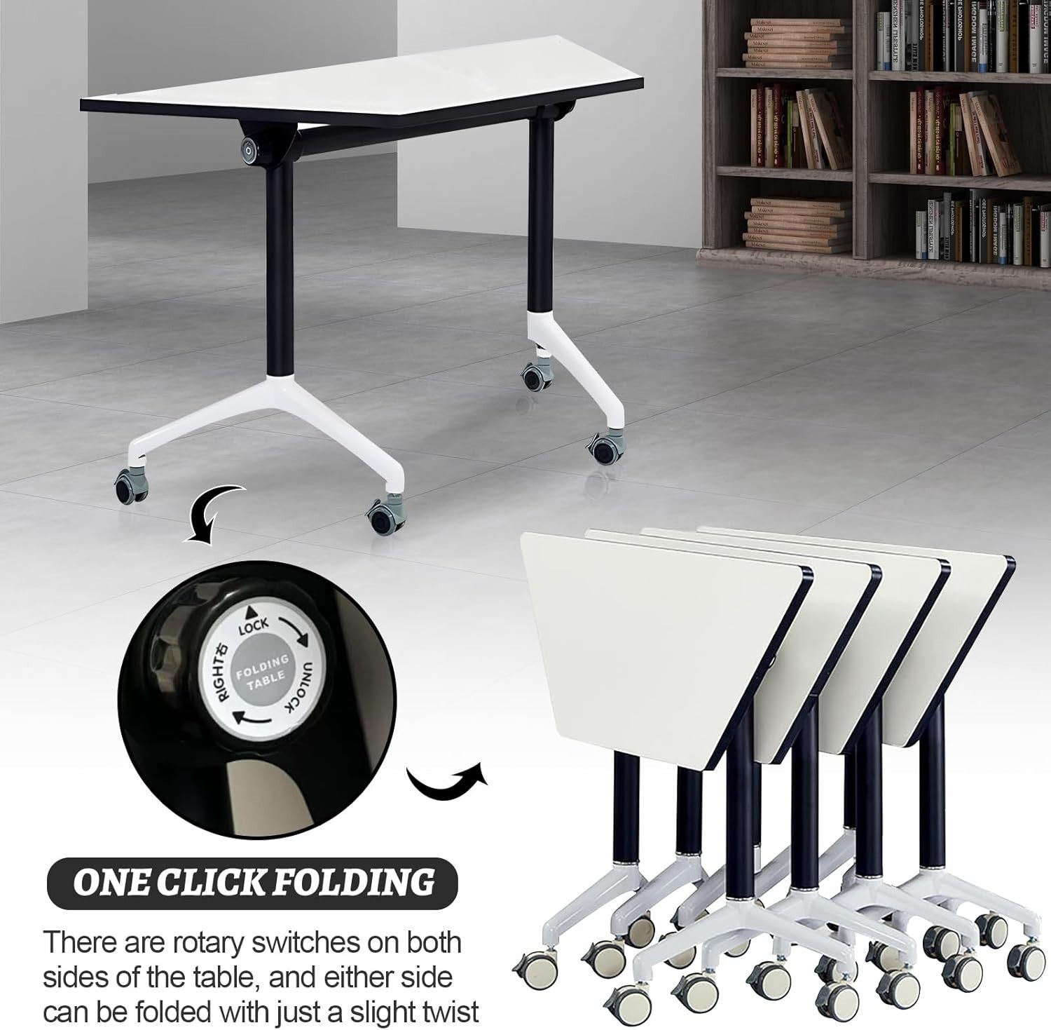 Flip-Top Folding Conference Table – Mobile Trapezoid Training Desk with Wheels