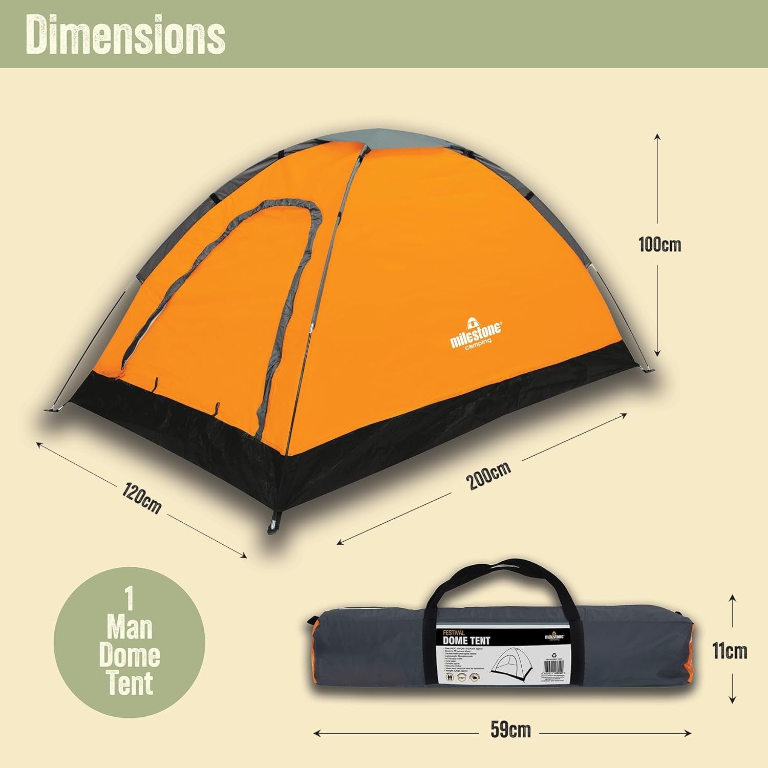1 Person Camping Tent Waterproof Lightweight Festival Dome