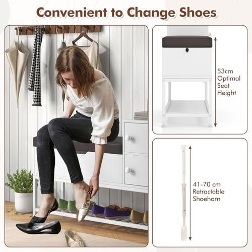 White Shoe Storage Bench with Flip Top & Cushion – Metal Frame 100cm