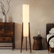 Wabi Sabi Wooden Tripod Floor Lamp Linen Shade Dimmable 50 Inch Tall Light