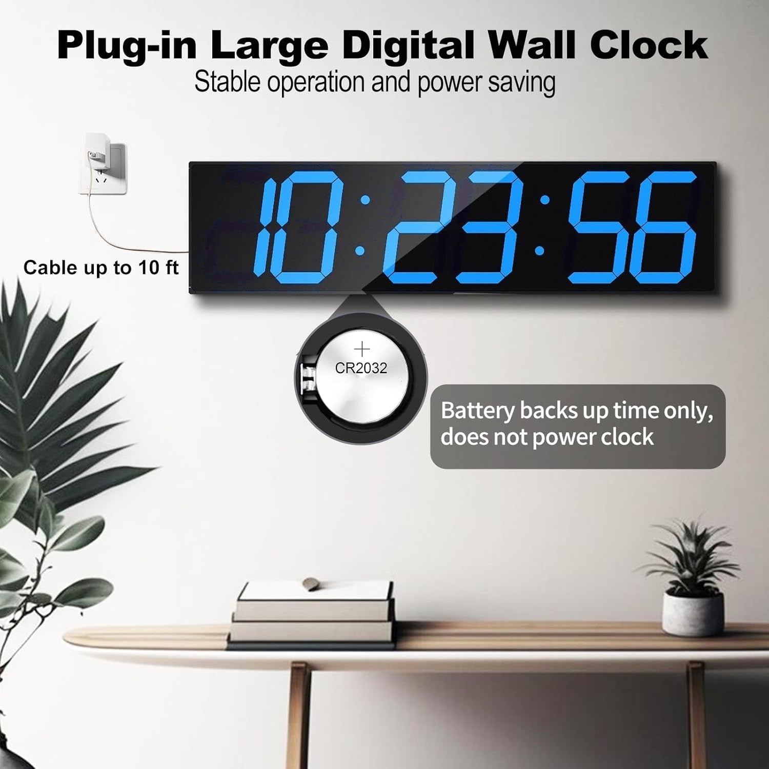 Oversized LED Wall Clock 27" Digital Timer Remote Date Temp Display Blue