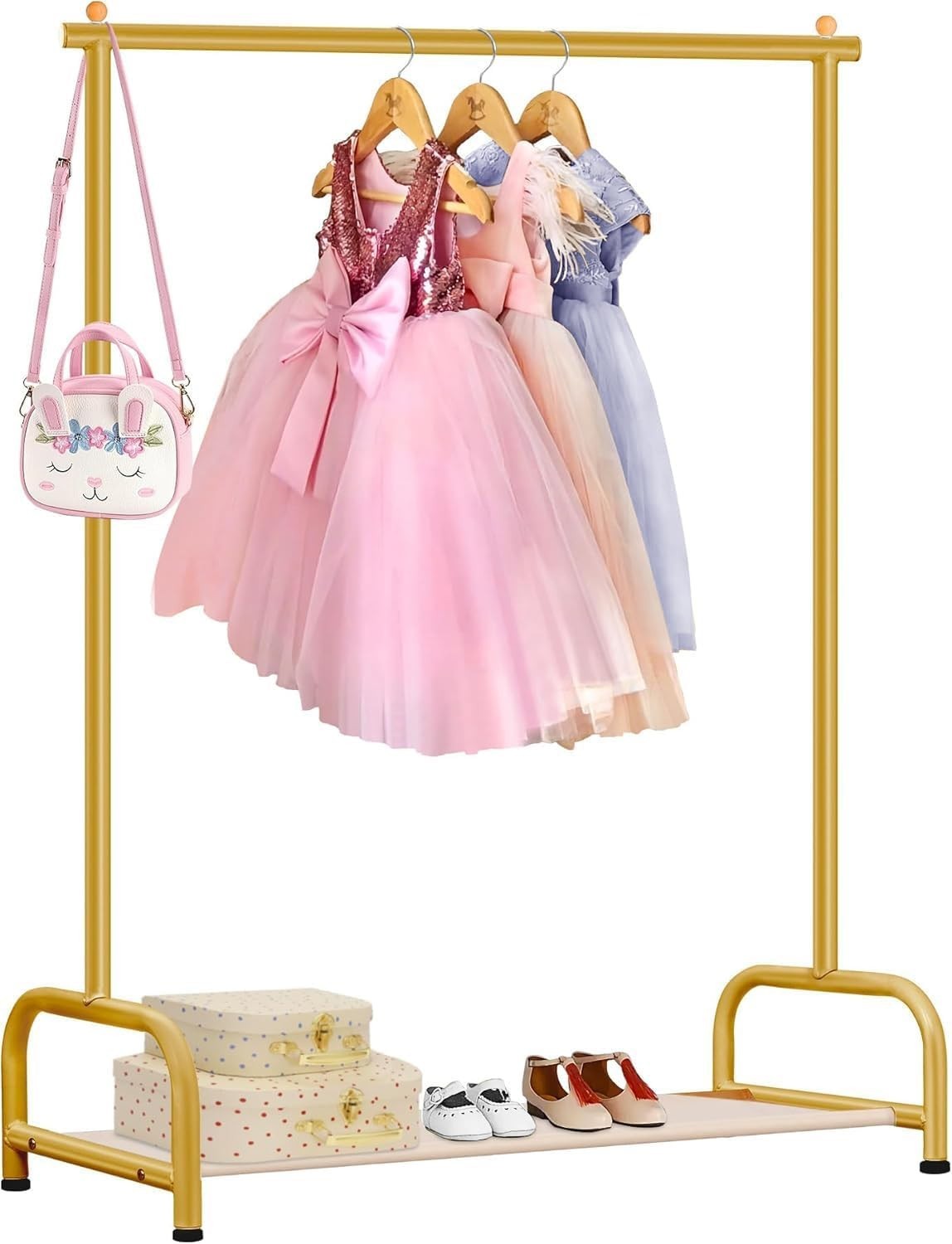 Kids Gold Clothes Rail Baby Dress Up Rack with Shelf