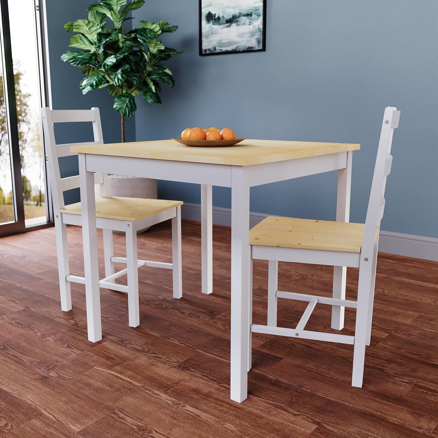 White & Pine 2 Seater Dining Table Set | Compact Kitchen Table & Chairs