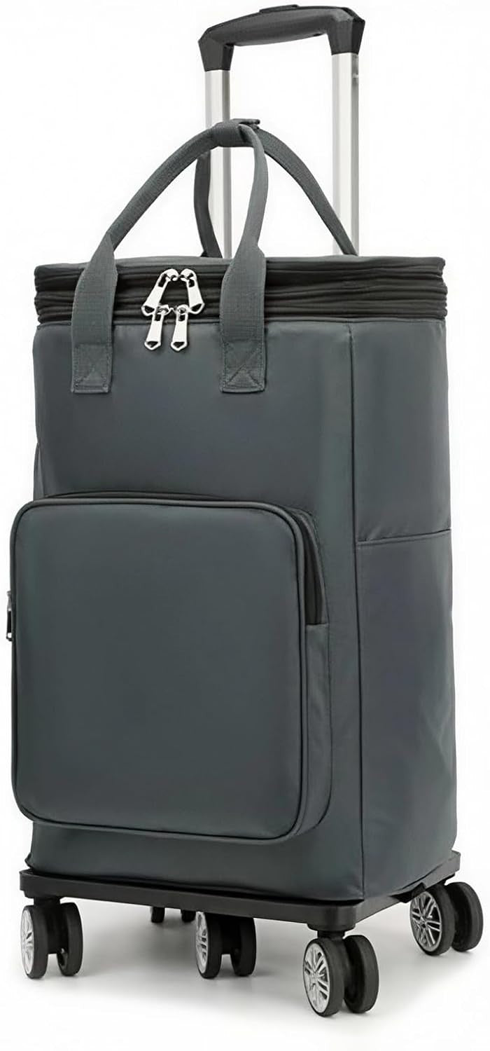 Insulated Folding Shopping Trolley Bag Wheels Telescopic Handle Grey