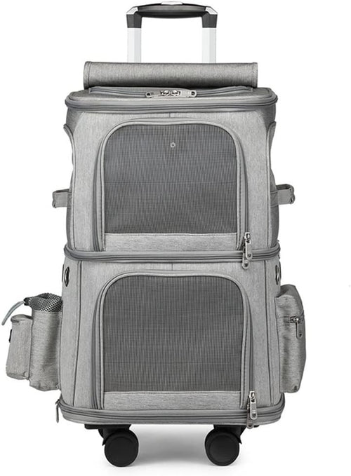 Pet Travel Stroller Carrier with Wheels Foldable Double Layer Soft Sided