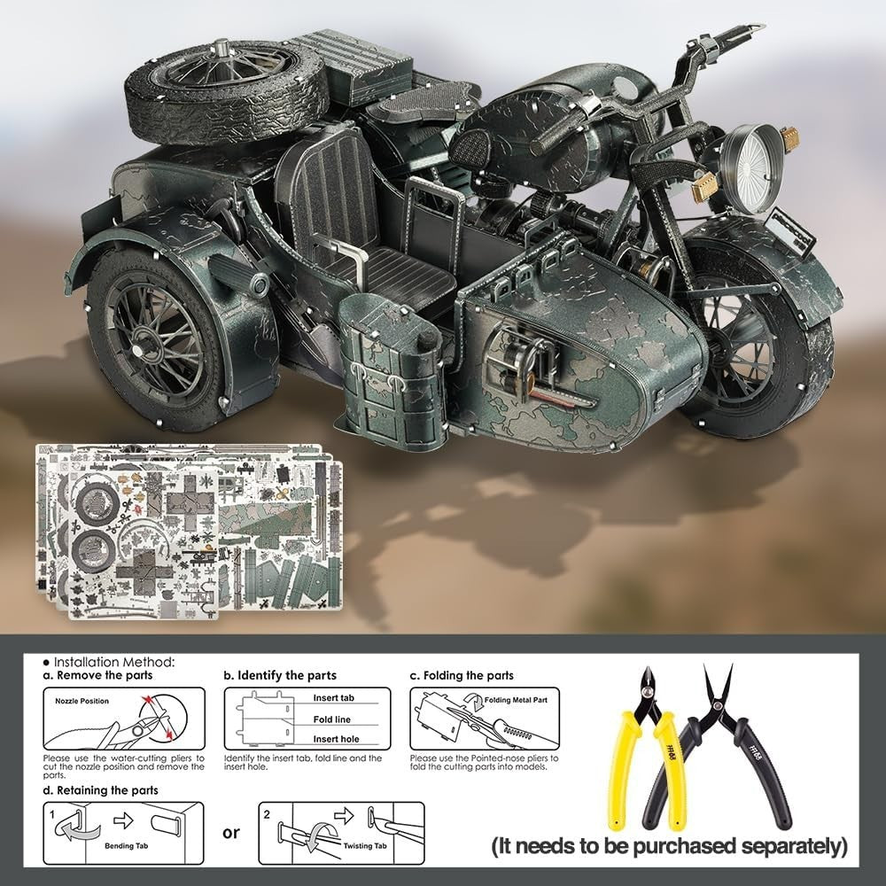 Metal 3D Motorcycle Puzzle Kit for Adults | 193Pcs DIY Model Gift Display