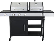 3 Burner Dual Fuel BBQ Grill with Side Burner, Gas & Charcoal Outdoor Barbecue