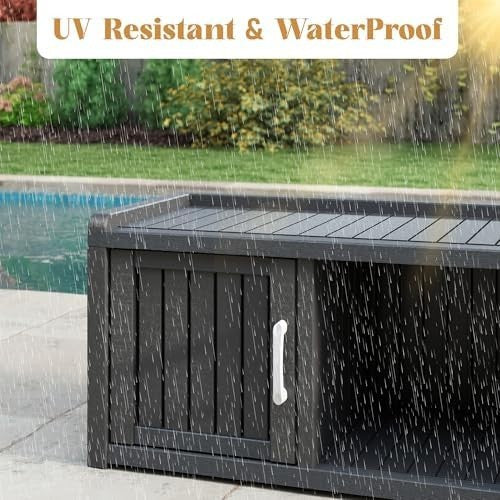 Waterproof Shoe Storage Cabinet Bench 2 Door Resin Unit with Shelves Black