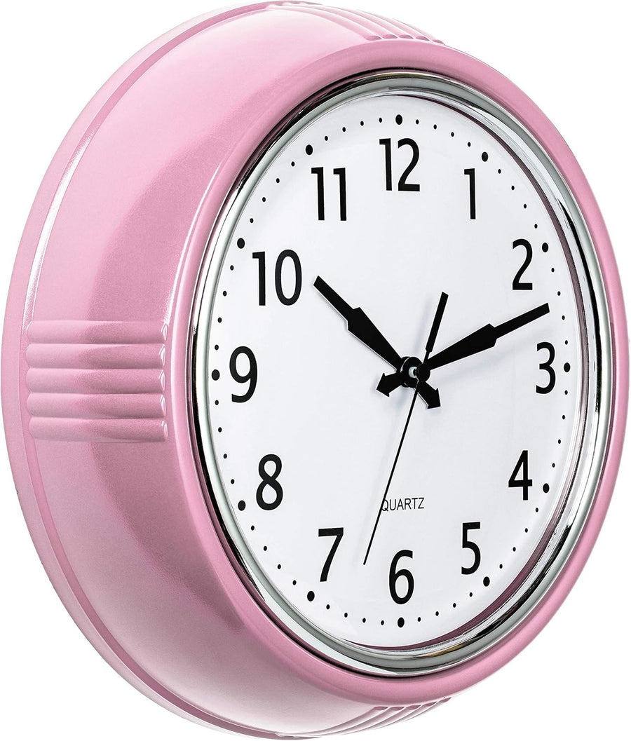 Large 12" Pink Retro Wall Clock Vintage Silent Quartz Easy-Read Nursery Decor