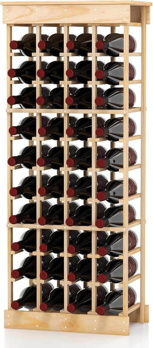 40 Bottle Wood Wine Rack 10-Tier Freestanding Storage Shelf for Home Bar