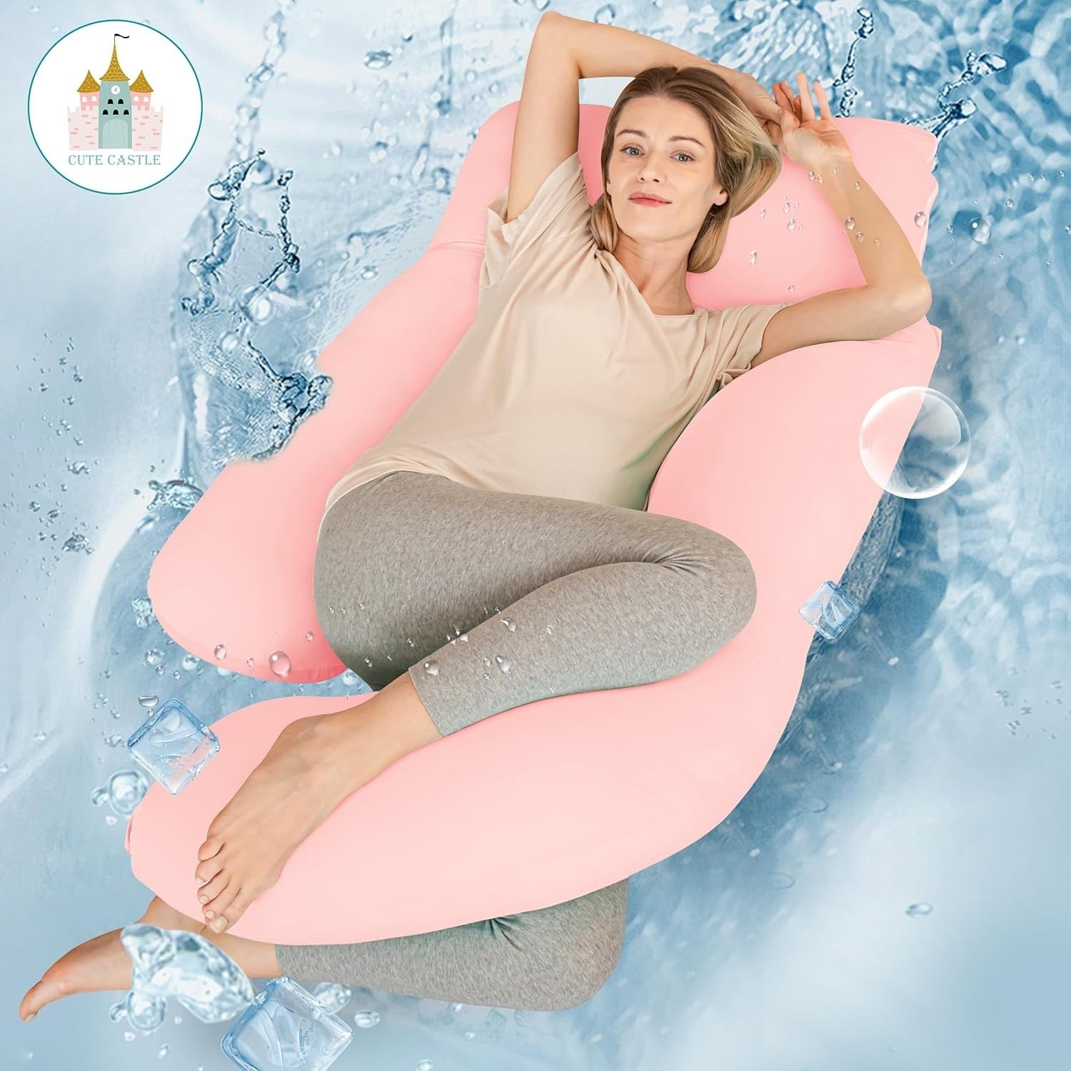 Pregnancy Body Pillow 57” J Shape Full Body Maternity Support Cooling