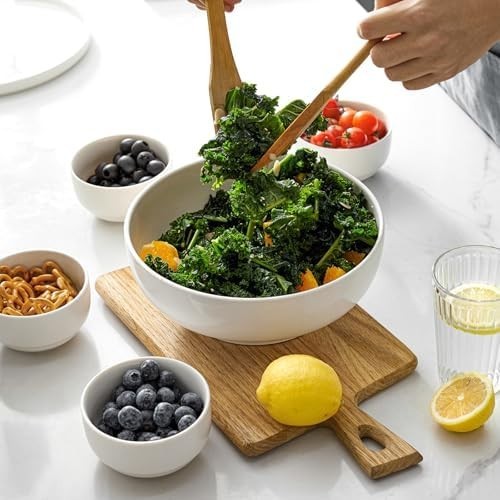 Large 2.7L Ceramic Serving Bowls Set of 2 Deep Salad Soup Pho Bowls