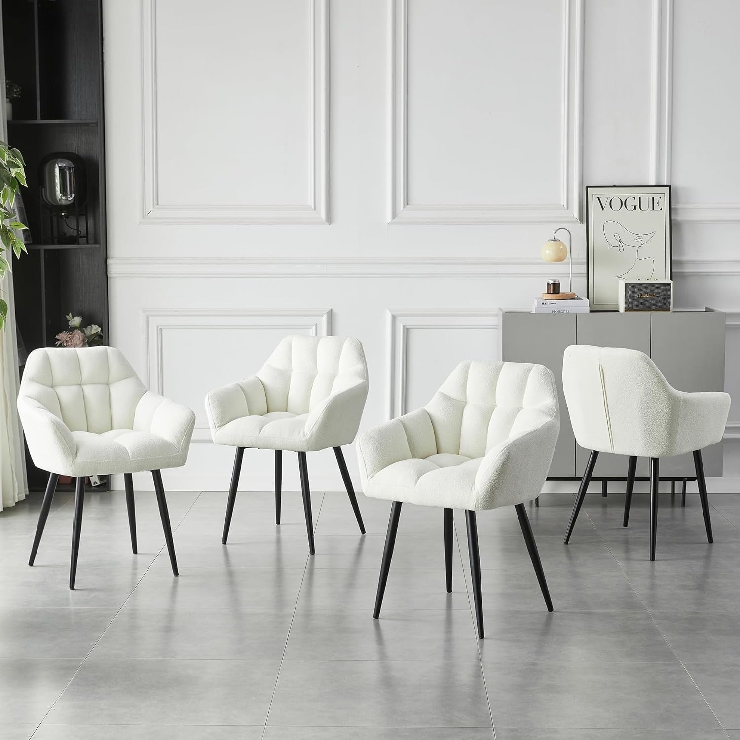 Boucle Accent Tub Chair Cream White Upholstered Dining Armchair