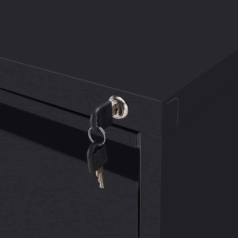 Black Metal Filing Cabinet 2 Drawer Lockable Office Storage Heavy Duty