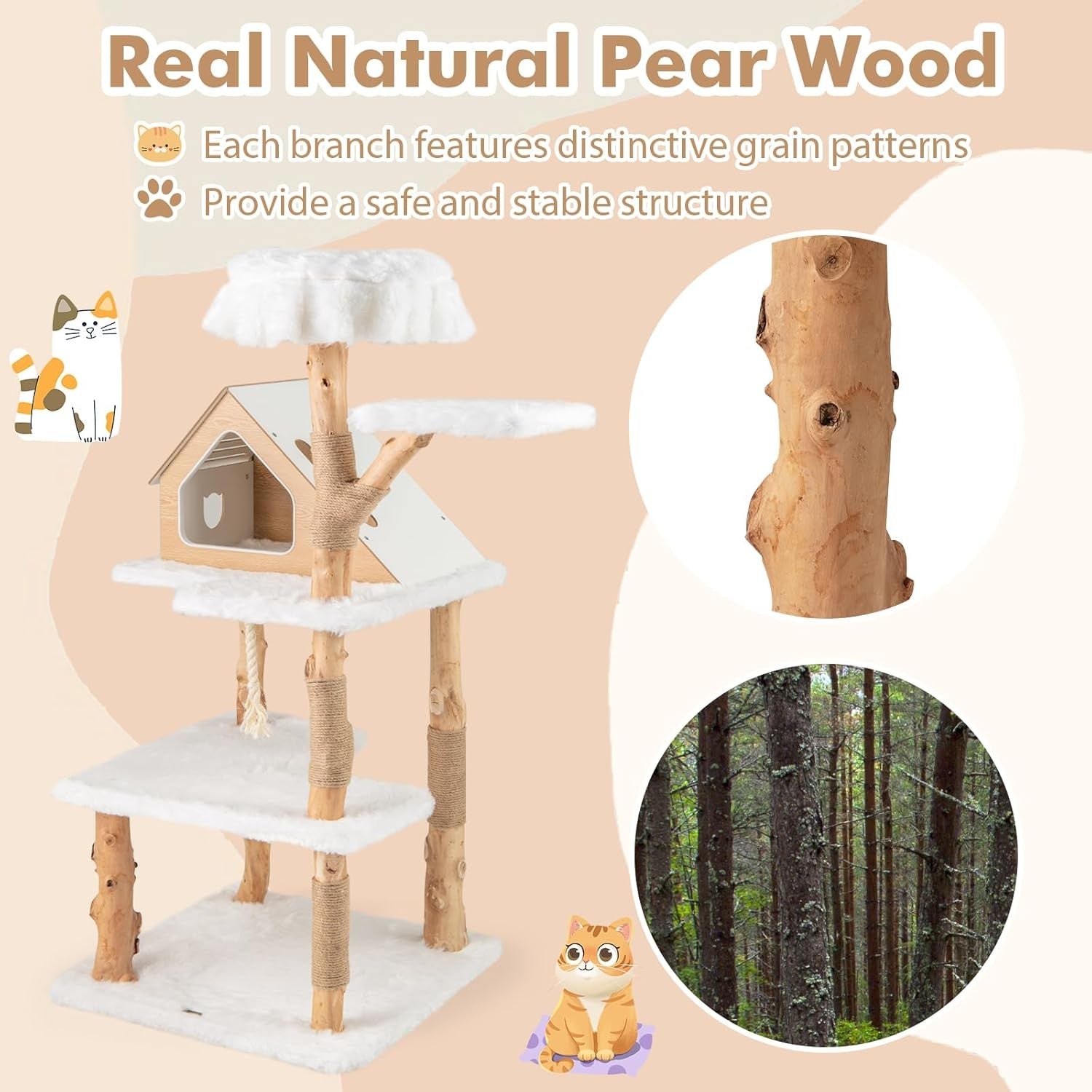 150cm Wooden Cat Tree Multi Level Tower with House Perch Jute Scratching