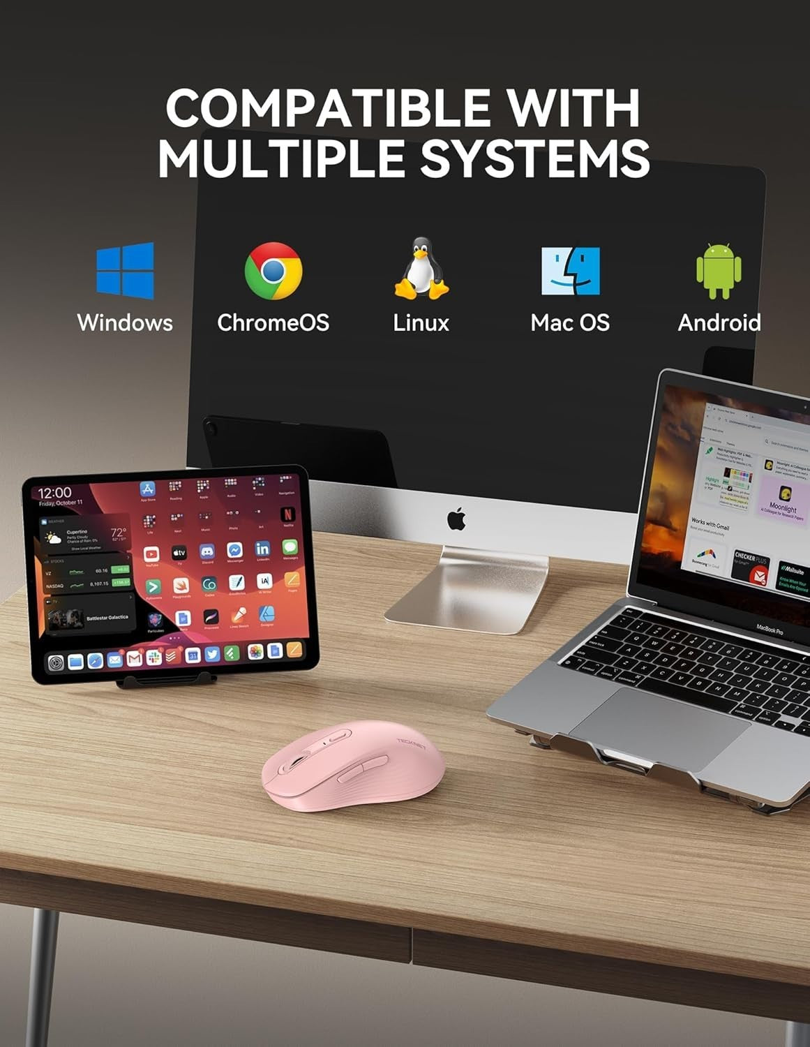 Silent Wireless Mouse Bluetooth 5.0 Tri Mode 2.4G USB 4800DPI Laptop PC
