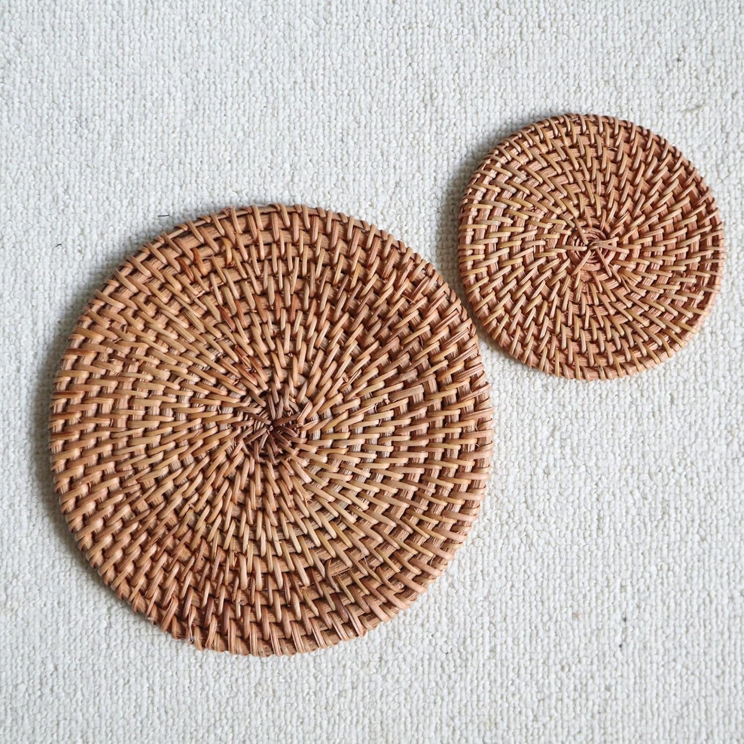 7-Pc Boho Woven Wall Baskets Natural Rattan Seagrass Decor