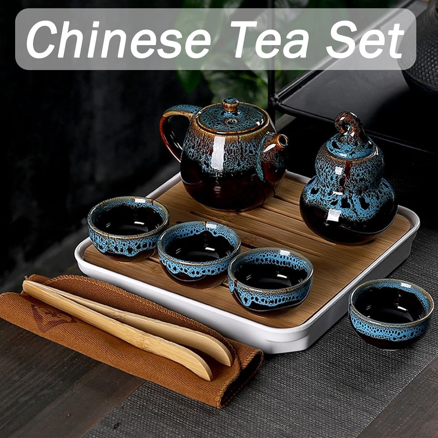 Portable Porcelain Kung Fu Tea Set Travel Teapot Cups Bamboo Tray Bag