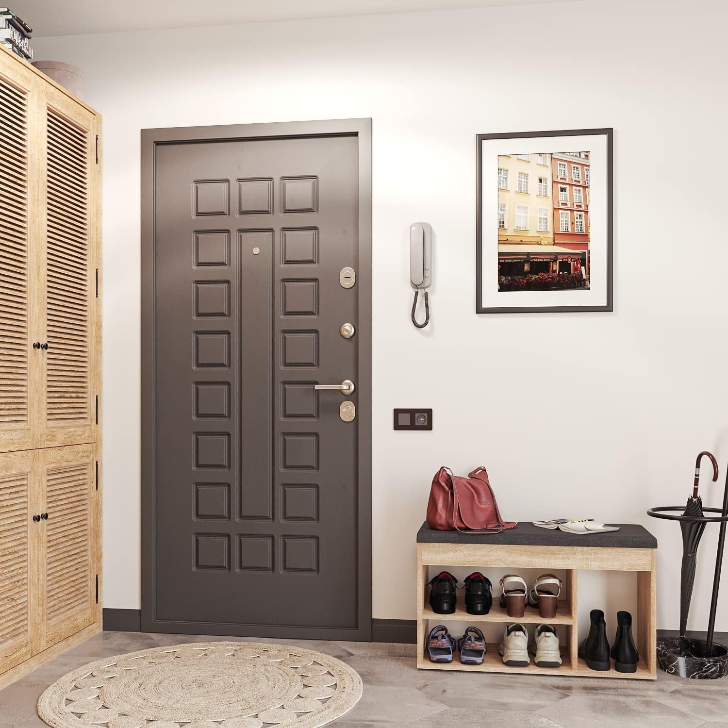 Sonoma Oak Grey Shoe Storage Bench with Cushion – Entryway Hallway Seat 80cm
